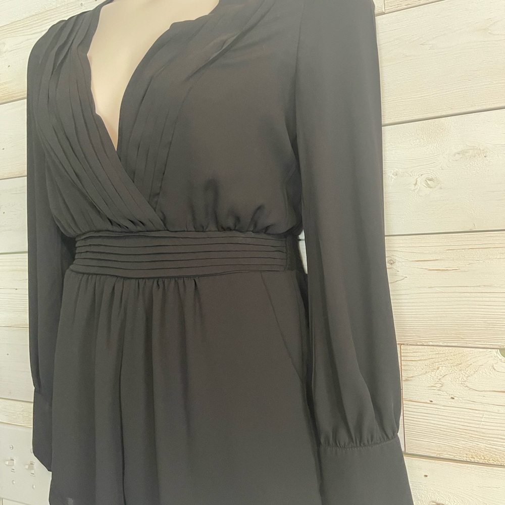 - Necessary Clothing Black Wrap Midi Dress with Plunge Neckline